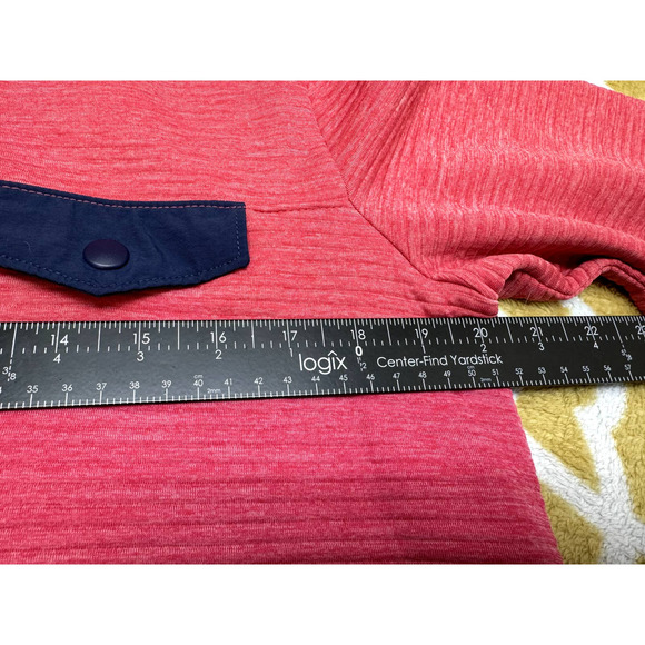 J Crew Quarter Snap Ribbed front Pocket Pullover (Women's M) Pink Navy EUC - Picture 6 of 8